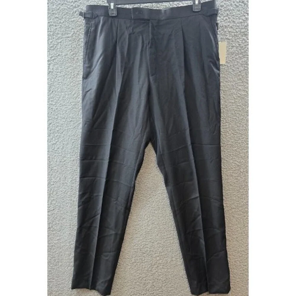 Calvin Klein Slim-Fit Wool-Laine Dress Pants Men's 40W x 32L Black Finished Hem